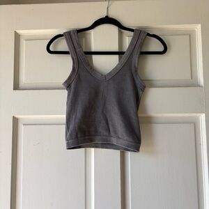 Charcoal Ribbed V-Neck Tank Top. SB2